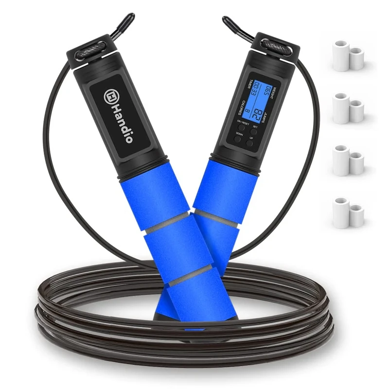 Jump Rope, H Handio Jump Rope with Counter, Workout Jumping Rope with Steel Ball Bearings, Adjustable Length Speed Skipping Rope for Men Women Kids Home Gym, Crossfit, Fitness Exercise (Blue)
