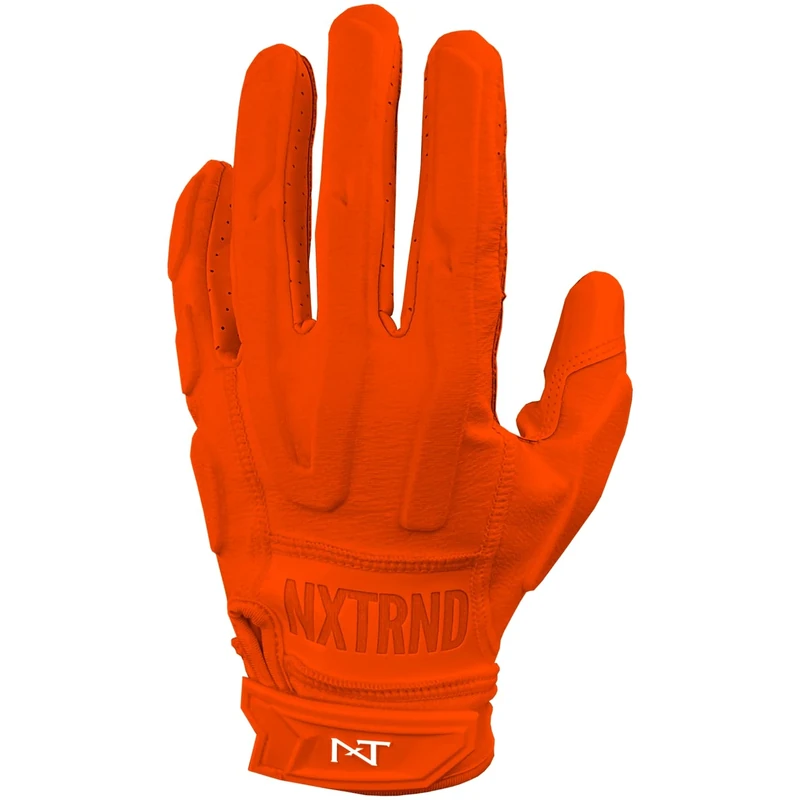 Nxtrnd G3 Padded Football Gloves, Sticky Padded Receiver & Lineman Gloves (Orange, Large)