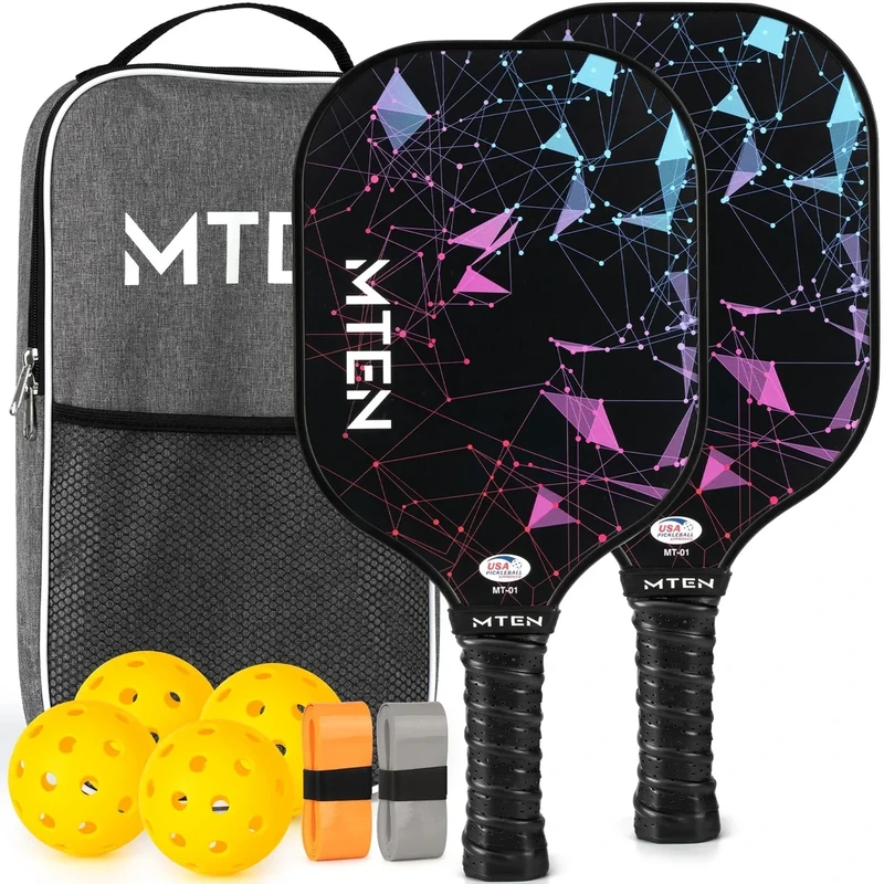 MTEN Pickleball Paddles Set of 2, USAPA Approved Fiberglass Surface Pickleball Set with 2 Pickleball Rackets,4 Pickleball Balls,1 Portable Carry Bag, Pickle Racket Set for Men Women