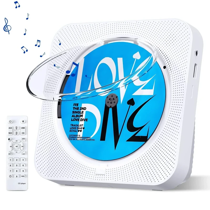 MICOCIOUS CD Player with Speakers Bluetooth Desktop CD Players for Home Kpop Music CD Player with LED Screen FM Radio Remote Control Timer Support AUX USB TF Card Playback