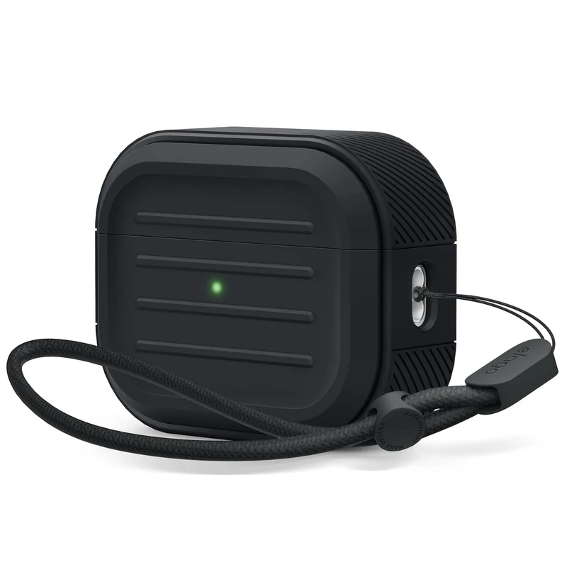 elago Armor Case Compatible with AirPods Pro 2nd Generation Case Cover - Compatible with AirPods Pro 2 Case, Lanyard Included, Supports Wireless Charging, Shock Resistant, Full Protection (Black)