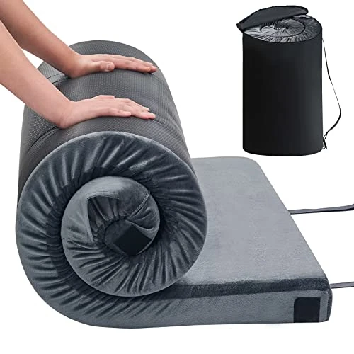 CYMULA Foam Sleeping Pad for Camping, Roll up Cot Floor Mattress, 3” Sleeping Mat Guest Bed for Sleepover Car, Camping Sleeping Pads Roll Up Memory Foam Travel Mattress| Single, Small Single, Kids