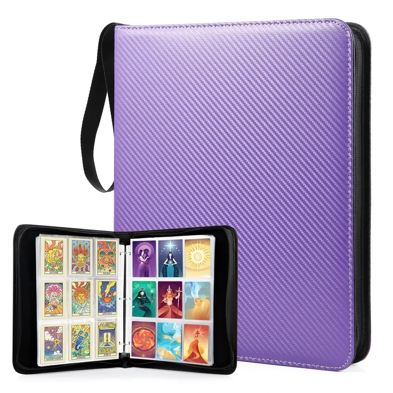 WOT I Trading Card Binder, 900 Pockets Baseball Card Binder Sleeves with Zipper, Double Sided Pockets Card Holder Carry Card Case for Baseball Card, Football Card(Purple)