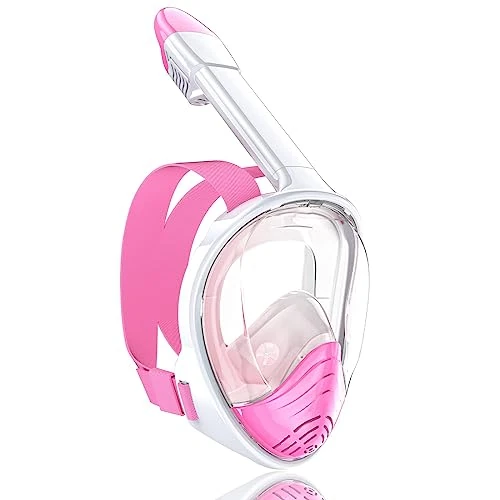 QingSong Full Face Snorkel Mask for Adults, Snorkeling Gear with Camera Mount, 180 Degree Panoramic View Snorkel Set Anti-Fog Anti-Leak