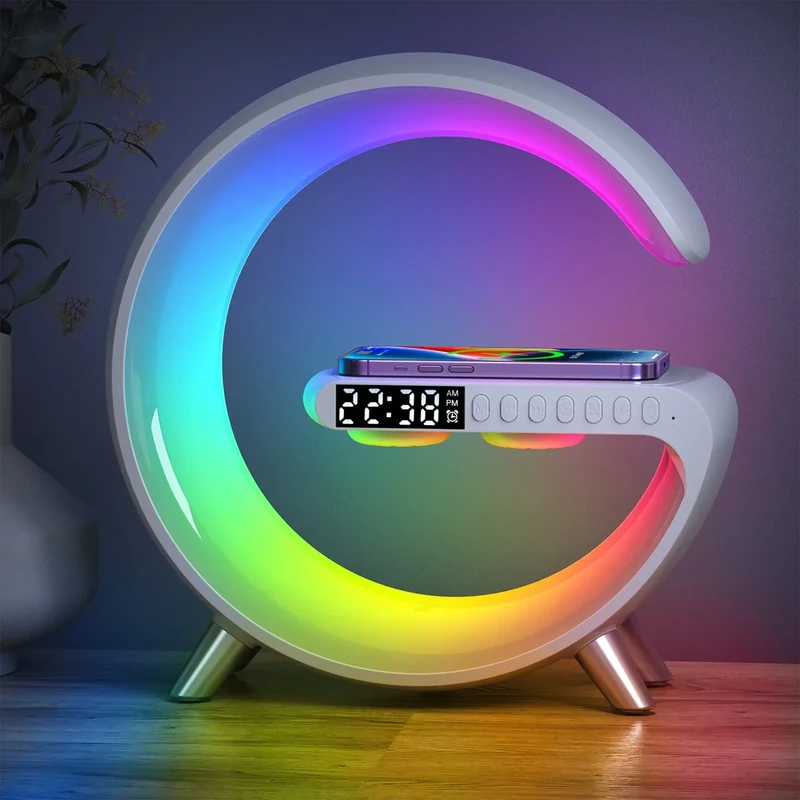 BKDRL Bluetooth Speaker Lamp, Wireless Charger, Night Light - White