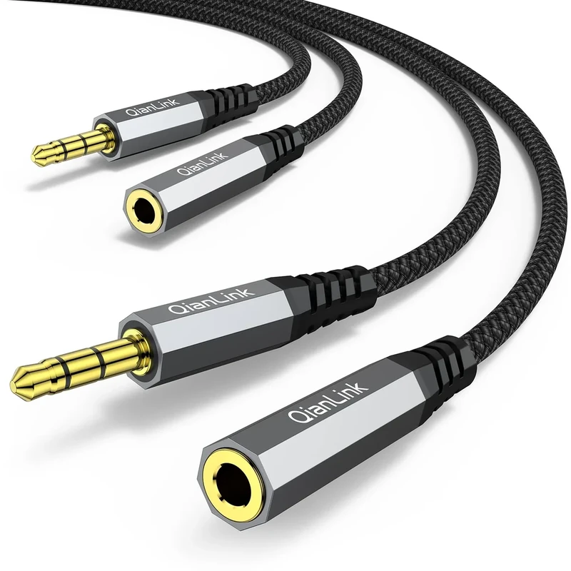 QianLink 2-Pack 6.6ft 3.5mm Headphone Extension Cable - Hi-Fi Stereo