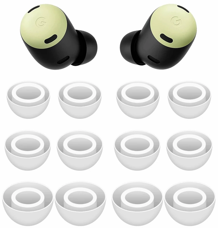 6 Pairs Eartips Compatible with Pixel Buds Pro Ear Tips Buds, Replacement Silicone Rubber Earbuds Gel Earplug Wing Fit in Case Accessories Compatible with Google Pixel Buds Pro - S/M/L White