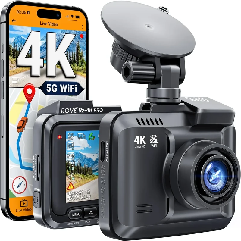 ROVE R2-4K PRO Dash Cam - 4K 2160p 30fps, GPS, 5G WiFi, 2.4" IPS