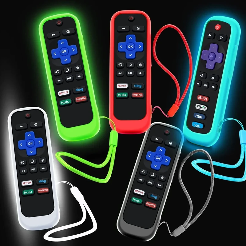 5Pack Case for Roku Remote, Cover for Hisense/TCL Roku TV Steaming Stick/Express Universal Replacement Controller Silicone Sleeve Skin Glow in The Dark Green Sky Purple Red