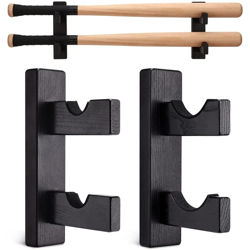 TOBWOLF 2PCS Double Deck Baseball Bat Display Wall Mount Rack, Horizontal Hanger with Felt Liner, Softball Bat Bracket Stand for Sports Memorabilia Collectible
