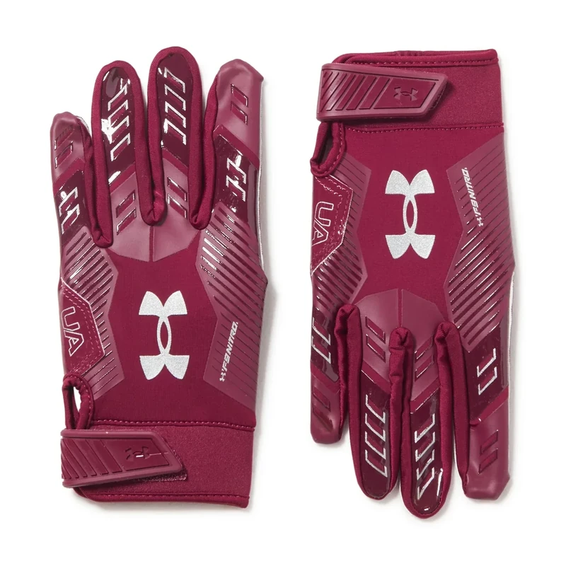 Under Armour Men's F9 Nitro Football Gloves, (609) Maroon/Sedona Red/Metallic Silver, Small