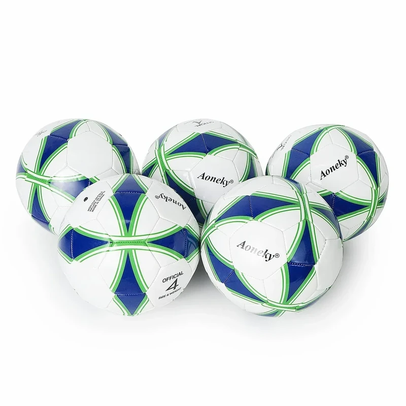 Aoneky Size 4 5-Pack Soccer Ball - Eco-Friendly 2.5mm PVC Leather, Durable Machine-Stitched Design, Ball Pump Included