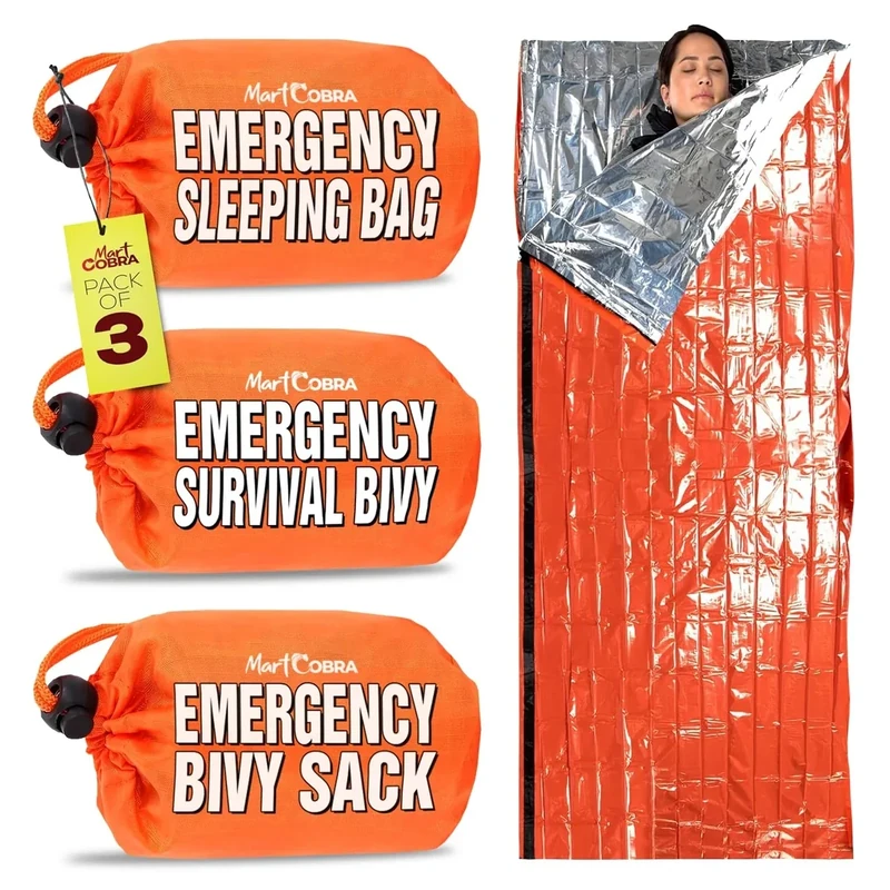 Emergency Sleeping Bag 3 Pack | for Survival Gear and Supplies Life Bivy Sack Waterproof Mylar Emergency Blankets for Survival Kit Car Camping Gear Hiking Tac Bivvy Go Bag Supplies Sleep Sacks Shelter