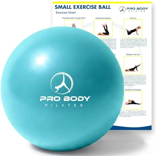 ProBody Pilates Ball 9 Inch - Small Exercise Ball for Stability, Barre, Core, Ab Workouts, Yoga, & Physical Therapy (Sky)