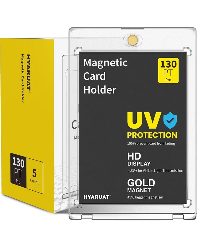 HYARUAT 130pt Magnetic Card Holders for Trading Cards - 5 Pack White Clear One Touch Hard Cases with Stronger Magnet, UV Protection