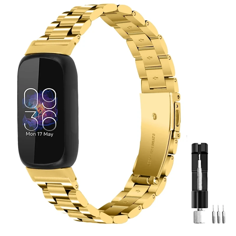 Metal Bands Compatible with Fitbit Inspire 3 for Women & Men,Solid Stainless Steel Adjustable Strap Replacement Band for Inspire 3 Fitness Tracker (Gold)