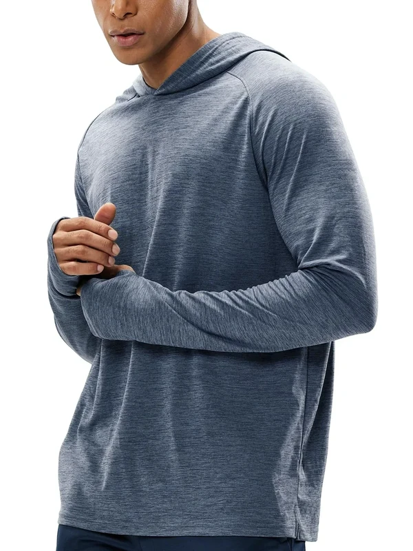 MIER Men's UPF 50+ Sun Protection Hoodie Long Sleeve SPF Fishing Hiking Quick Dry Running Thumbhole UV Shirts Lightweight, Blue Heather, XXL