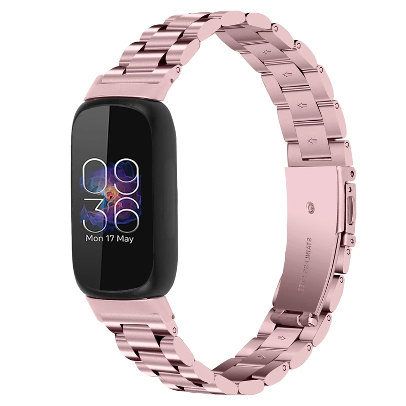 Limque Stainless Steel Band Compatible with Fitbit Inspire 3, Adjustable Metal Watch Bands Bracelets，Wristband Replacement for Women Men (Rose Pink)