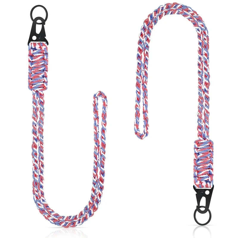 Frienda 2 Set Heavy Duty Paracord Lanyard Necklace Whistles Strap Braided 550 Keychain Lanyard for Outdoor Activities (Red, Blue, White)