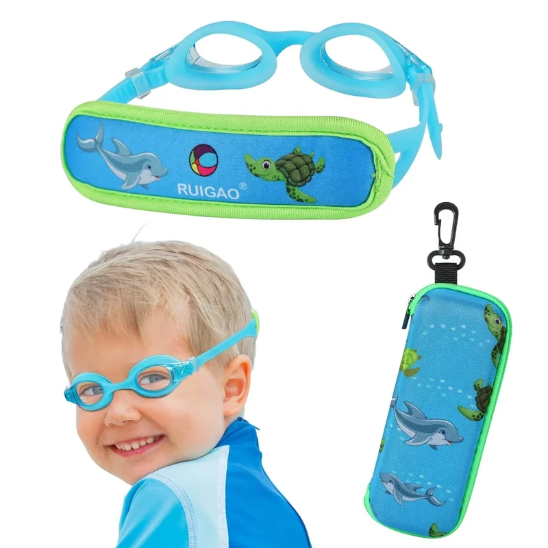RUIGAO Kids Swim Goggles Age 2-6, Toddler Goggles No Hair Pull,UV Protection/Anti Fog/Padded HeadBand (1PK Toddler - Turtle)