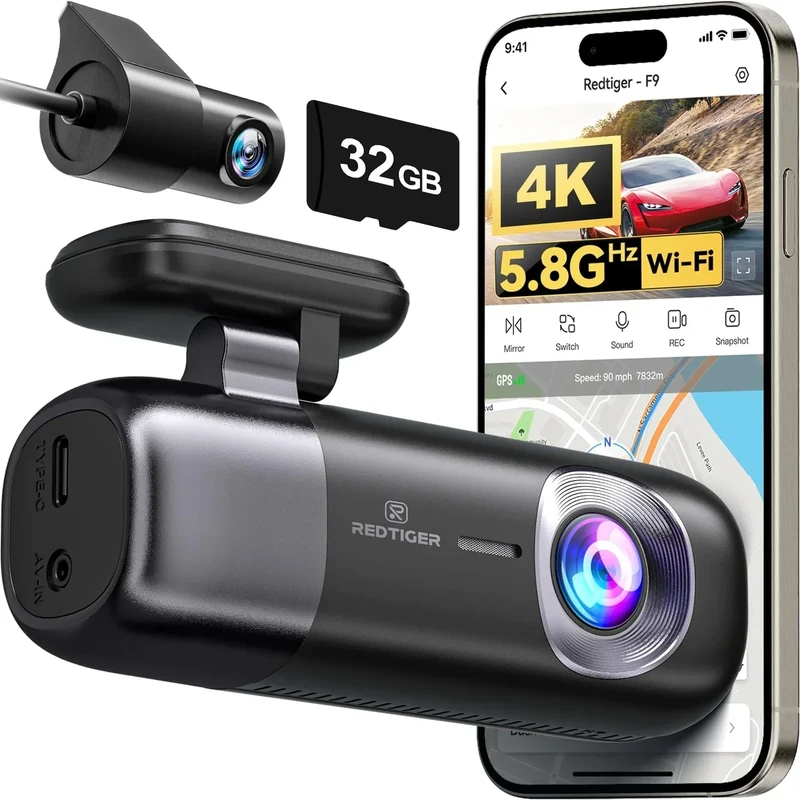 REDTIGER F9 Dash Cam 4K Front and Rear 1080P, WiFi GPS Car Camera with 32GB Card, Dual Dash Camera for Cars, Loop Recording, Night Vision, Parking Mode, Smart App Control, Support 256GB Max - Image 1