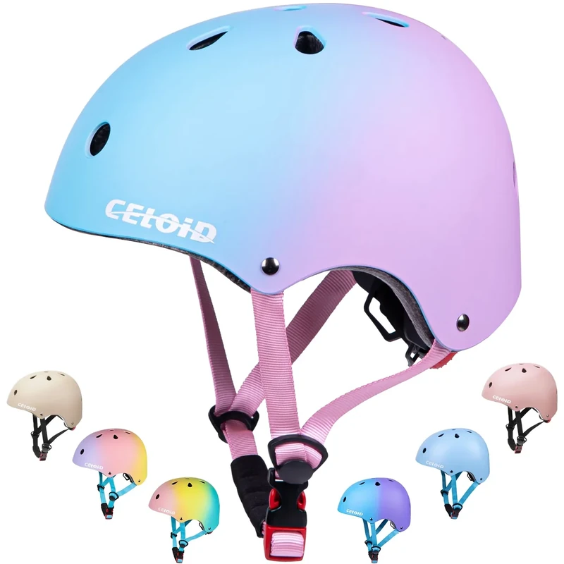 CELOID Kids Bike Helmet,Youth Skateboard Helmets for Ages 10-14-16 Years Boys Girls，Adjustable Multi-Sport Bicycle Skateboarding Roller Skating Scooter Balance Bike Helmet,Blue Pink