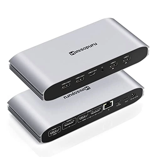 Minisopuru Triple Display Docking Station for MacBook M1/M2/Windows, DisplayLink Docking Station with 2 HDMI & 2 DisplayPort,100W Charge, USB-C Data, Ethernet, Audio, USBA 2.0 Support Charge Phone