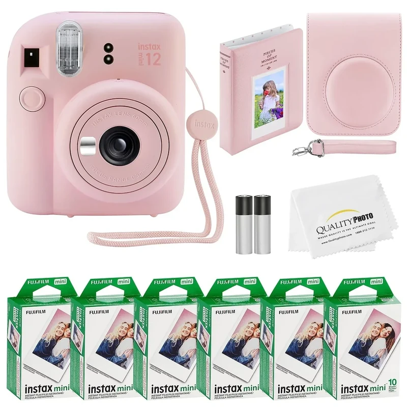 Fujifilm Instax Mini 12 Instant Camera + 60 Photo Prints + Quality Photo Value Bundle, Case, Decoration Stickers, Frames, Photo Album, (Blossom Pink)