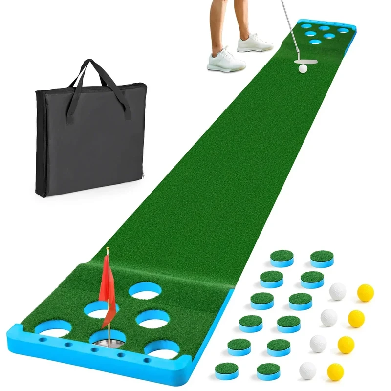 Sagsewful Golf Putting Game Set with Front Border for Indoor & Outdoor,Golf Putting Green Mat Include 4 Balls,1 Portable Bag,2 Flags&Cups,Practice Training Aid for Backyard,Party,Office