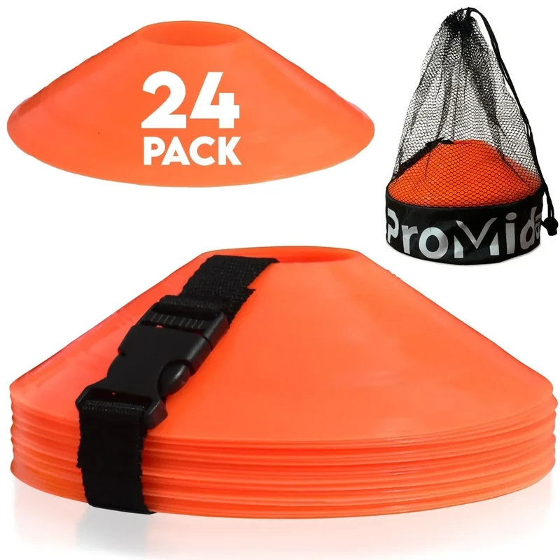 Disc Soccer Cones for Training Kids with Mesh Bag & Strap - 200/100/50/24 Small Plastic Cone for Sports Training - Flexible Conos for Soccer Practice Equipment, Basketball & Football Drills Equipment