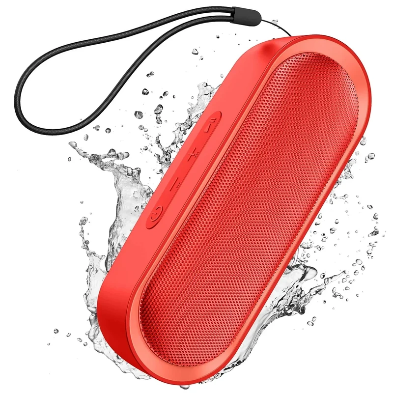 LENRUE Bluetooth Speakers, Waterproof Portable Speakers with TWS, 24 Playtime, Stereo Sound, Wireless for Home Shower Pool Beach Outdoor (Red)
