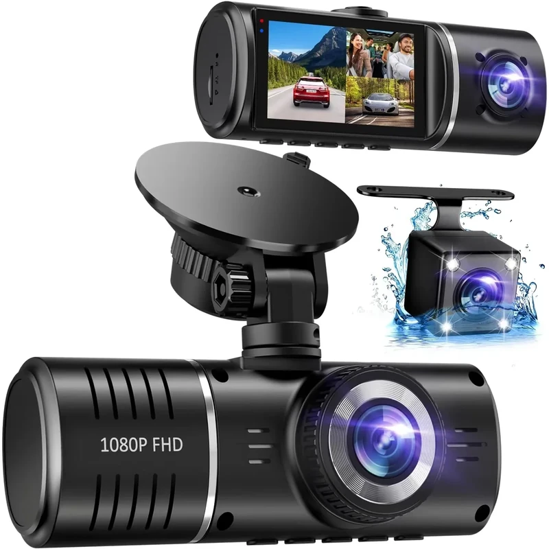 SUVCON 1080P Dash Cam Front Rear Inside - 32GB, Night Vision, Parking