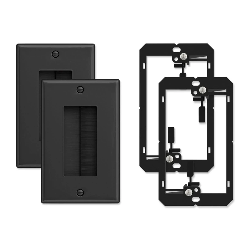 Iwillink (2 Pack) Brush Wall Plate with Low Voltage Mounting Bracket, Cable Pass Through Insert for Wires, Single Gang Cable Access Strap, Wall Socket for HDTV, Home Theater Systems - Black