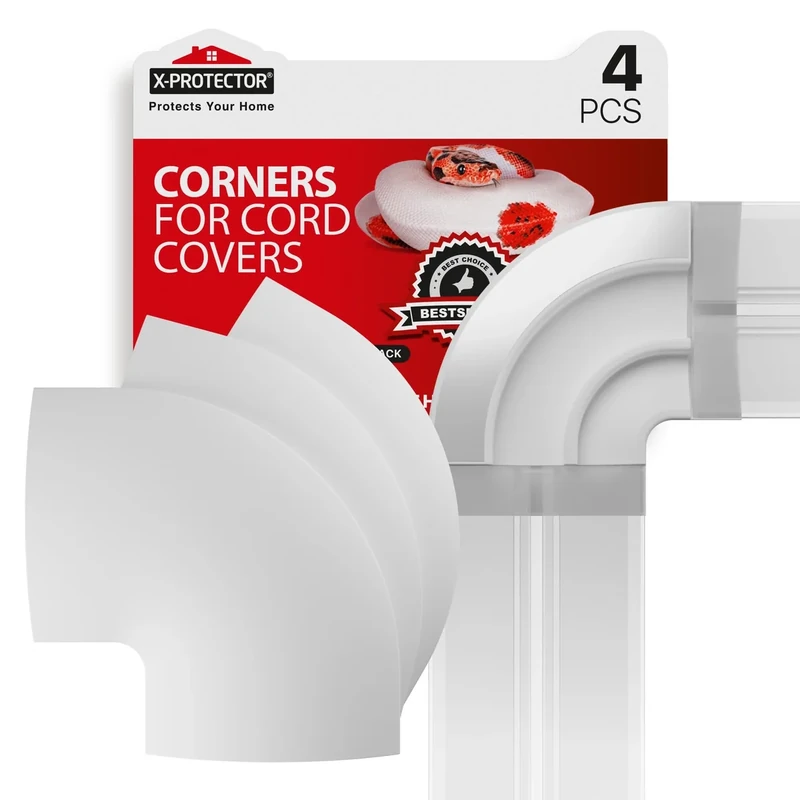 Corners for Floor Cord Covers by X-Protector - 4 PCS - Silicone Material - White Color - Self-Adhesive - Compatible Only with Regular Version - Image 1