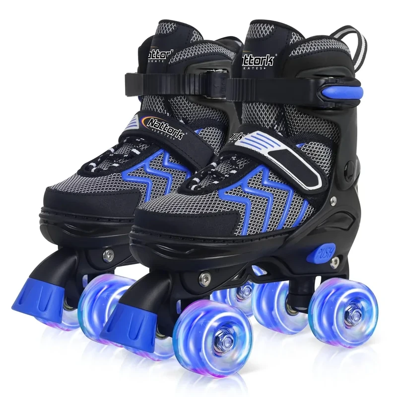 Kids Roller Skates for Boys, Blue Adjustable Rollerskates with Light Up Wheels for Teens Youth Ages 8-12 10 11 12, Beginners Outdoor Sports, Best Birthday Gift for Kids