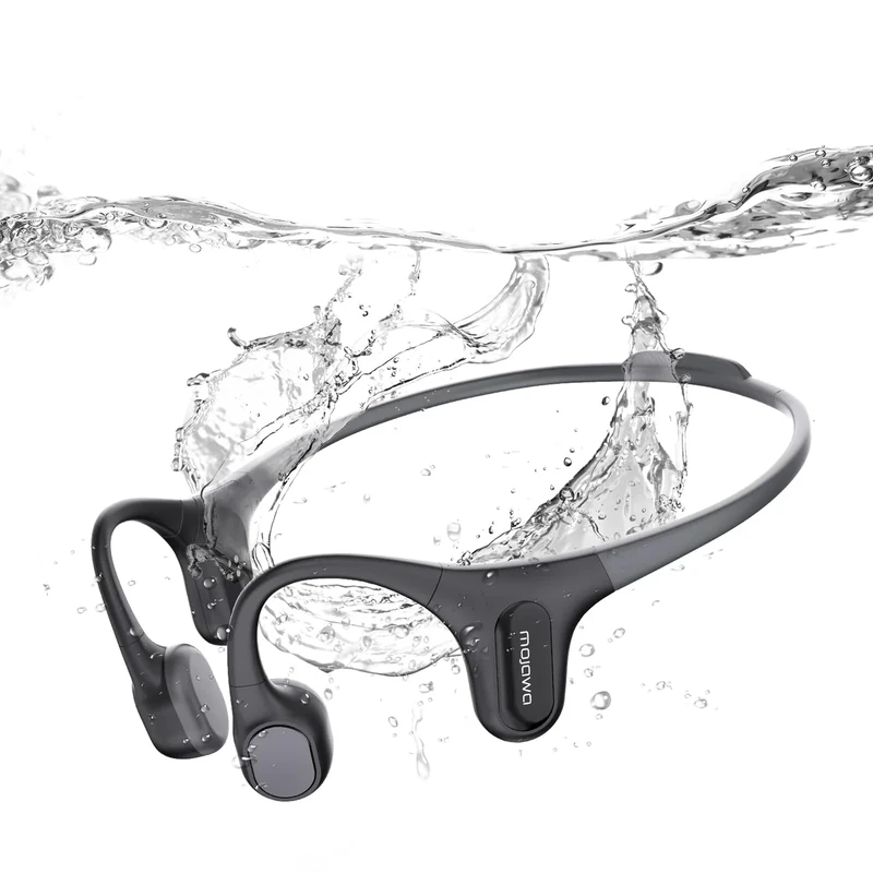 mojawa Run Plus Bone Conduction Headphones, Open-Ear Bluetooth Headphones, 32GB MP3 Player, IP68 Waterproof Swimming Earbuds, Deep Bass, Secure Fit for Running, Gym and Daily Use, Black