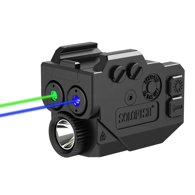 SOLOFISH 500lm Pistol Light Laser Combo with Strobe & Memory, Slidable Blue Green Laser and Gun Light Fits Compact & Full Size Rail (Laser Output is <5mW, Class IIIA)