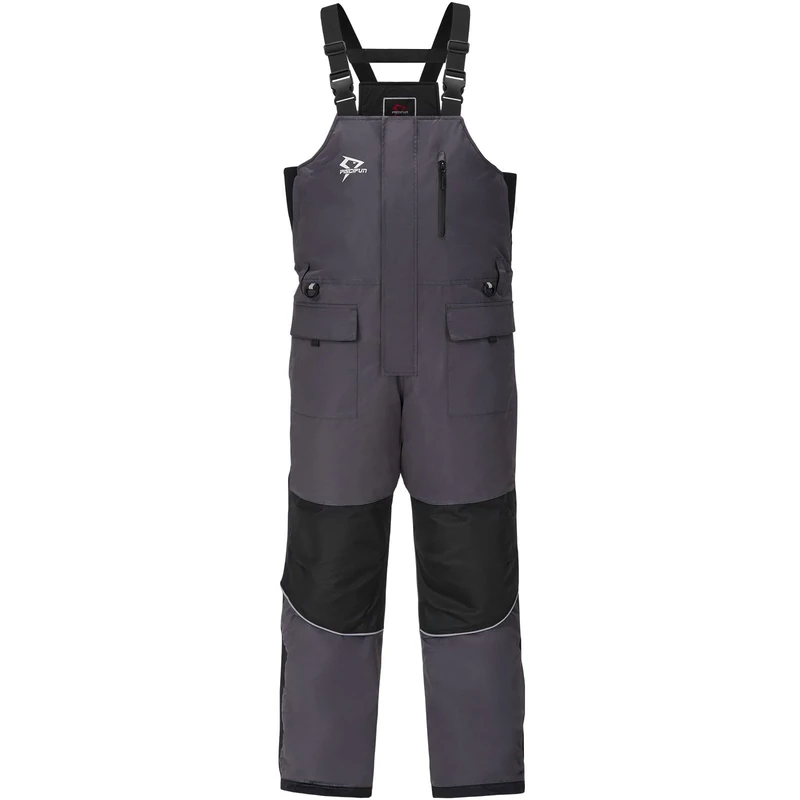 Piscifun Ice Fishing Bibs with Floating Technology, Waterproof Insulated Fishing Bibs, Black and Grey, L