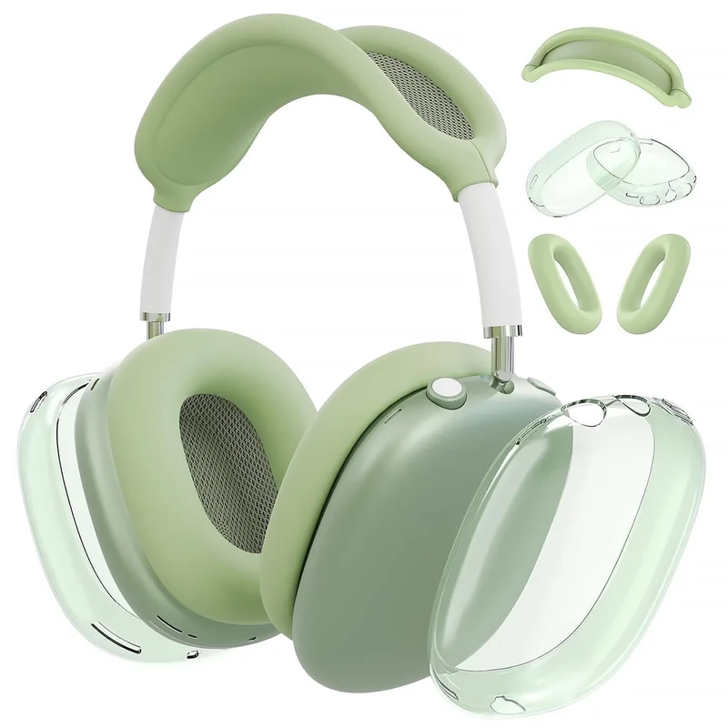 MOLOPPO Case Cover for AirPods Max Headphones, Silicone Ear Pad/Headband Cover/Clear Soft TPU Ear Cups, [3 in 1] Accessories Protector for Apple for AirPod Max (2024/2020),Green