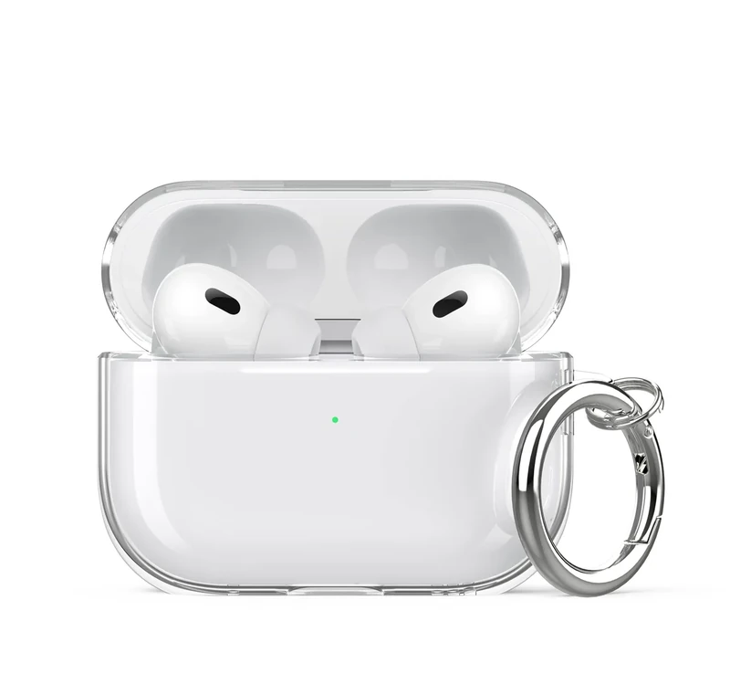 Aircawin Airpods Pro Case Clear, Shockproof Compatible with Airpods Pro 2 2022/Airpods Pro 2019, Full Protective Soft TPU Case with Carabiner Keychain-Pink