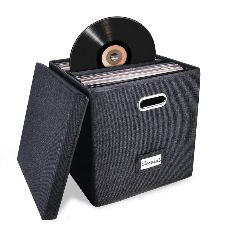 ZEDKEHO Sturdy Vinyl Record Storage Box - Holds 50+ LPs with Lid