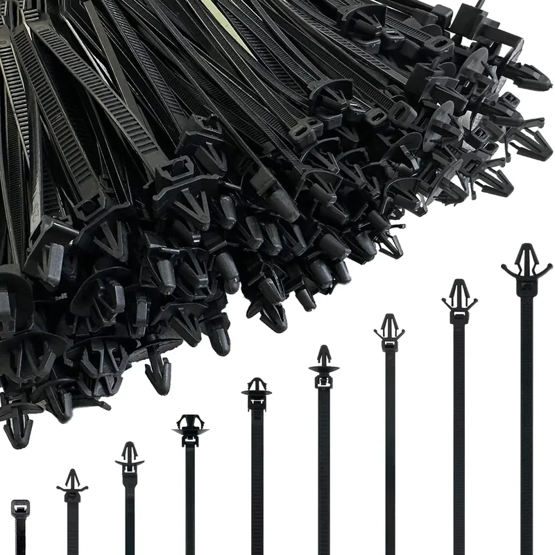 10Pcs Push Mount Cable Zip Tie,Nylon Self Locking Cable Strap,9 Most Popular Sizes,Heavy Duty Nylon Push Mount Self Locking UV Resistant Assortment For Indoor,Construction,Electronic and Auto
