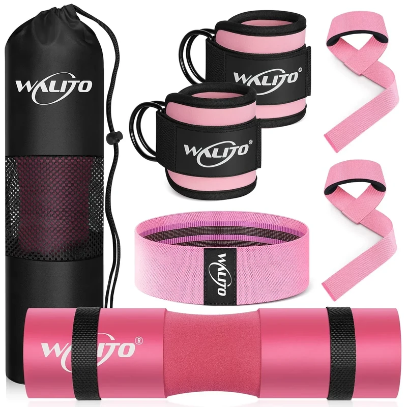 WALITO 7Pcs Barbell Pad Set for Hip Thrust - Squat Pad,Gym Accessories for Women with Bar Bad,Bench Press, with Gym Ankle Straps,Resistance Bands for Working Out,Lifting Strap,Carry Bag