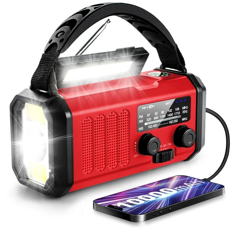 Emergency Crank Radio10000mAh/37000mWh AM/FM/NOAA Weather Radio, Solar/Hand Crank/USB Charging, LED Flashlight and Cell Phone Charger for Valentines Day Gifts Outdoor, Camping & Home Emergencies