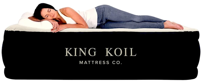 King Koil Luxury Full Size Plush Pillow Top Air Mattress with Built-in High-Speed Pump for Home, Camping & Guests 20" Inflatable Double High Blow Up Airbed, Durable, Waterproof