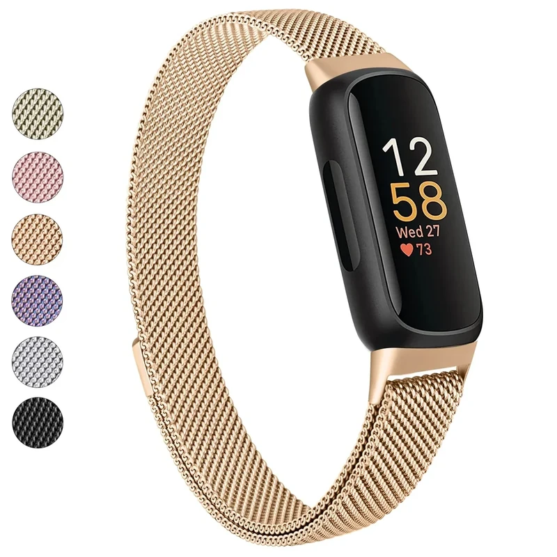Vanjua Rose Gold Metal Mesh Band for Fitbit Inspire 3 - Magnetic