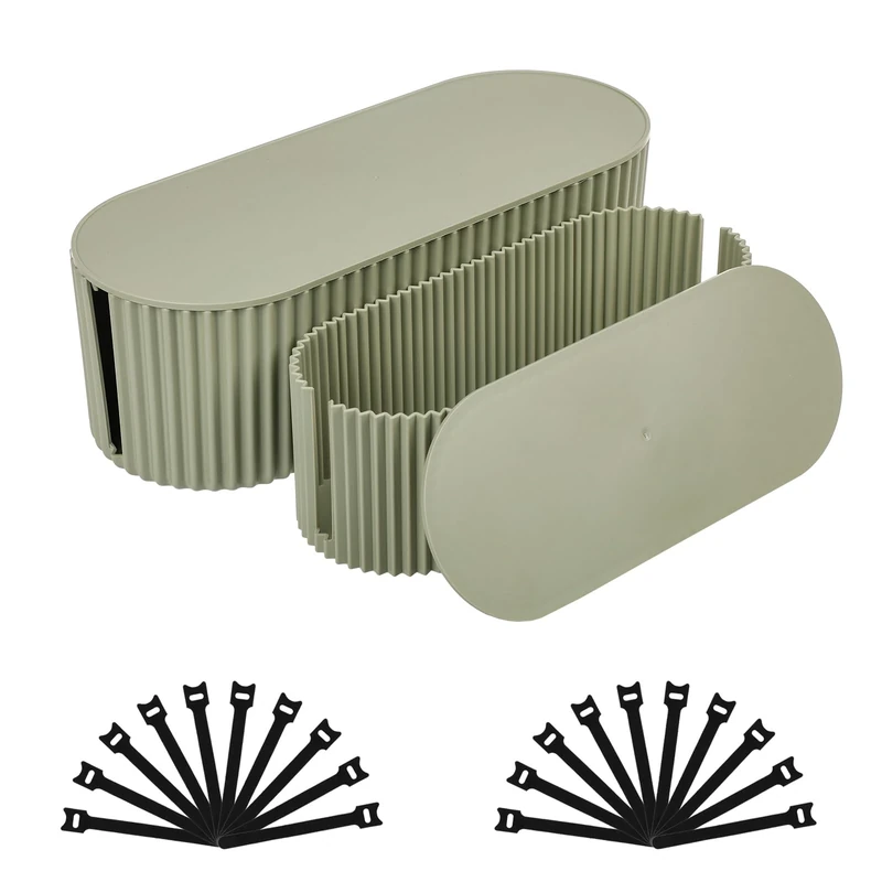 FABROK 2 Pack Cable Management Box, Cord Organizer Box with 20 Cable Ties, Power Strip Storage to Hide Charger Adapter Power Cord Charging Station Green(Small+Large