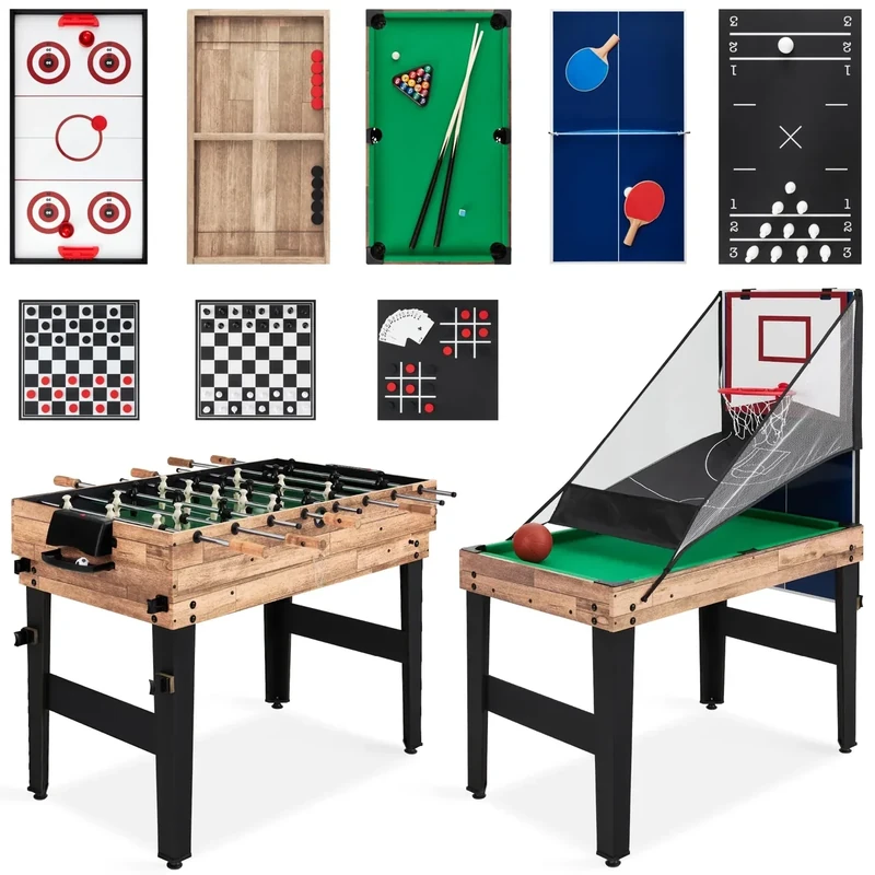 Best Choice Products 13-in-1 Combo Game Table Set w/Ping Pong, Foosball, Basketball, Air Hockey, Sling Puck, Archery, Shuffleboard - Natural