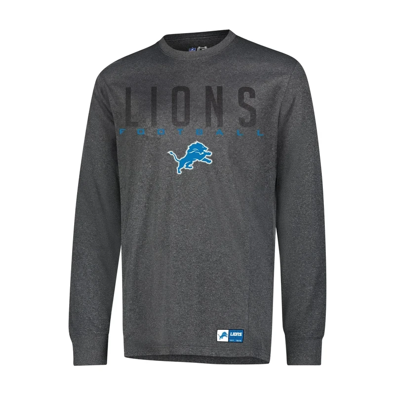 Ultra Game NFL Official Adults Super Soft Game Day Long Sleeve T-Shirt - Unisex, Detroit Lions, Heather Charcoal, X-Large