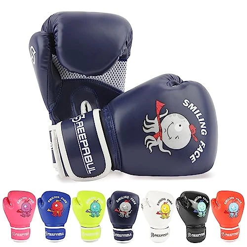 Saeepabul Kids Boxing Gloves for Boys and Girls 3-15, Youth Training Gloves for Sparring, Punching Bag, Kickboxing, Muay Thai, MMA, Dark Blue, 6oz